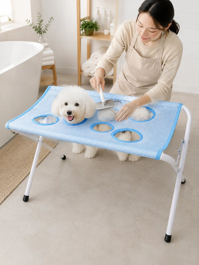 Table de Toilettage Pliable en Filet à Ouvertures Petit Chien