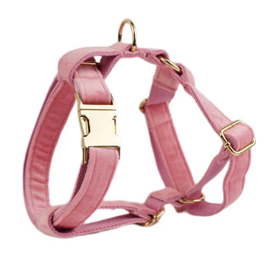 Collier et Laisse Velours Rose Harnais Assorti Chien