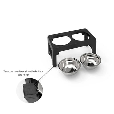 Gamelle Double Inox Chien Support Surélevé Réglable Noir