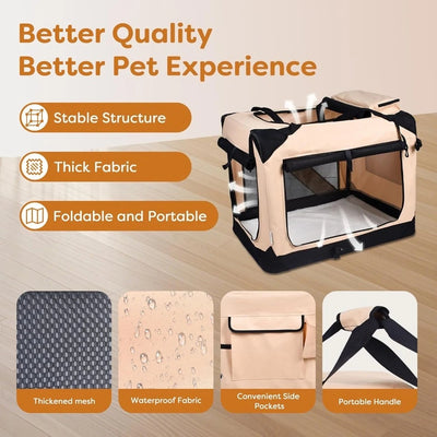Cage pour Chien de Transport Souple 3 Portes Beige