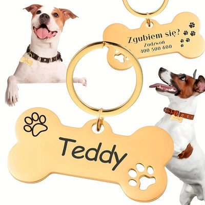 Médaille Os Doré Empreintes de Pattes Personnalisée Chien