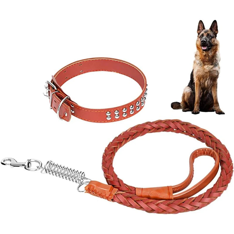 Collier Laisse Cuir Tressé Gros Chien