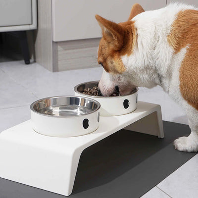 Gamelle Surélevée Petit Chien Chat Double Bol Socle Blanc