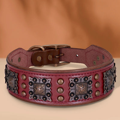 Collier Cuir Véritable Clouté Gros Chien Luxe