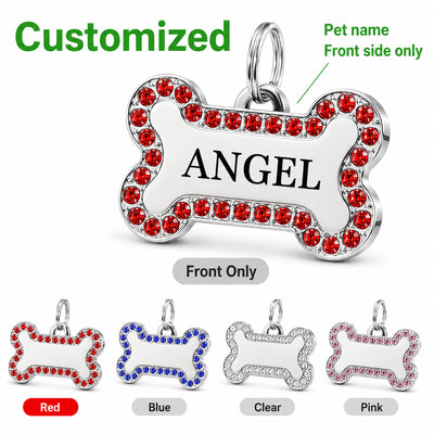 Médaille Os Gravée Strass pour Chien