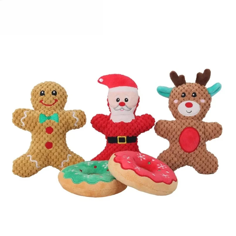 Cadeau de Noël Chien Peluche Couinante Père Noël Donut