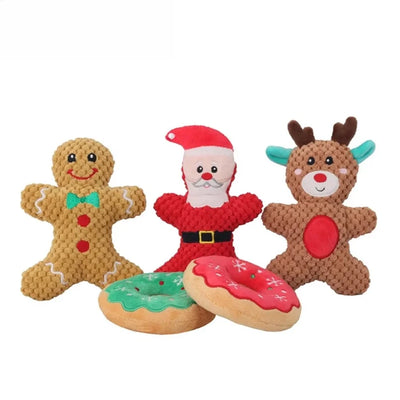 Cadeau de Noël Chien Peluche Couinante Père Noël Donut
