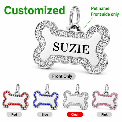 Médaille Gravée en Os Strass Double Face pour Chien