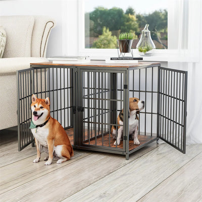 Meuble Cage pour Chien 4 Portes avec Séparateur Amovible