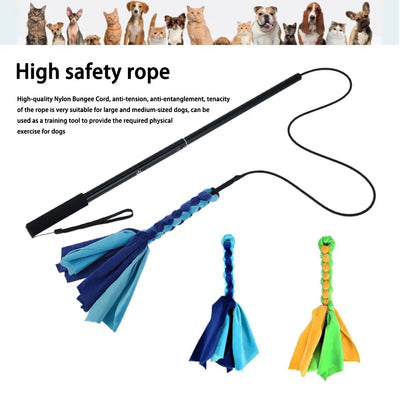 Flirt Pole Télescopique pour Chien avec Lanières en Tissu