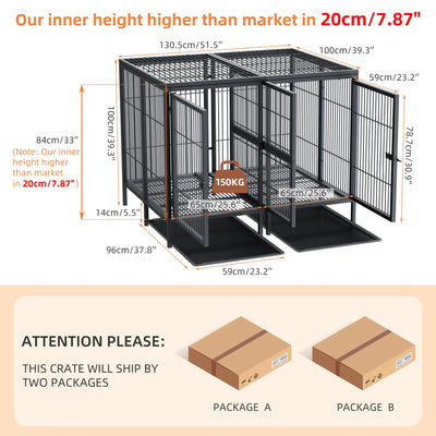 Cage Chien Métal Renforcée 2 Compartiments Double Porte Noire