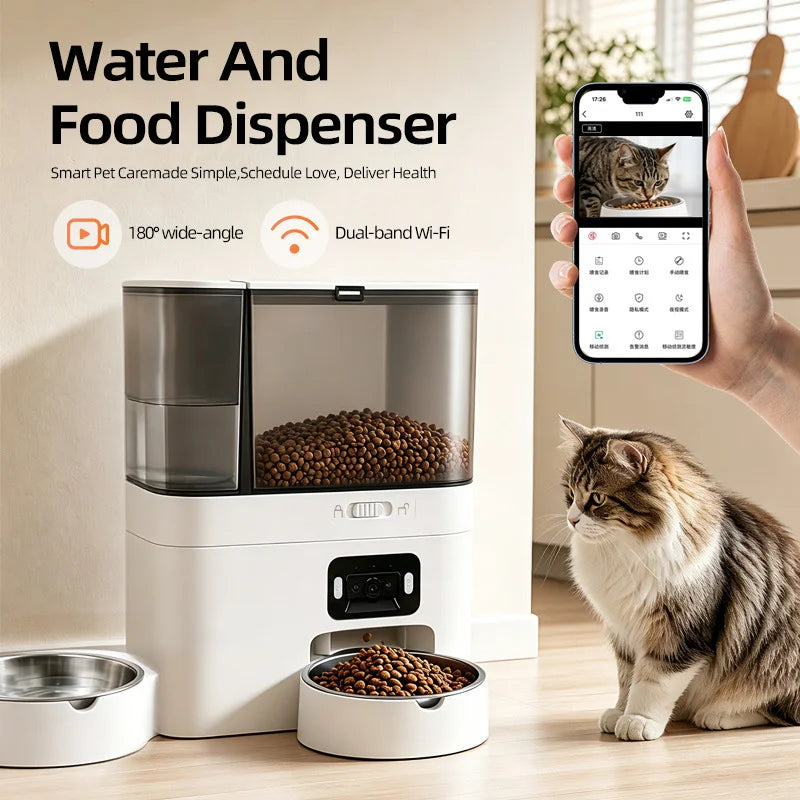 Distributeur de Croquettes 5 L et Abreuvoir 3 L avec Caméra