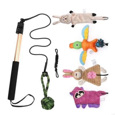Flirt Pole Chien Télescopique 103 cm avec Balle et Jouets