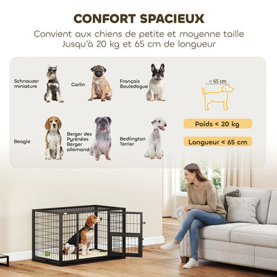 Cage pour Chien Intérieur Acier Toit Ouvrant 94x60x64 cm