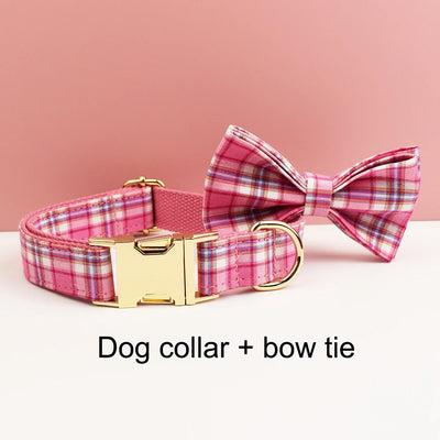 Ensemble Collier Harnais Laisse Carreaux Gravé Chien