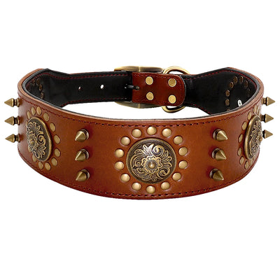 Collier Cuir Clouté Pointes Réglables Berger Allemand Pitbull