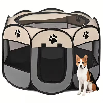 Parc pour Chien Octogonal Portable Tissu Oxford Fermeture Éclair