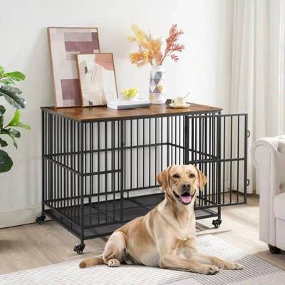 Cage pour Chien Meuble Bois Double Porte Métal