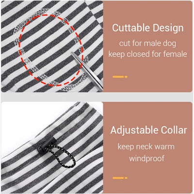 Combinaison de Récupération Rayée Petit Chien 4 Pattes Col Réglable