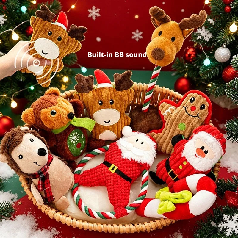 Jouet de Noël Chien Corde et Peluche Hérisson Renne