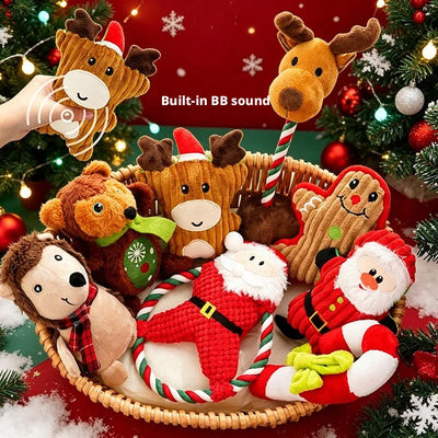 Jouet de Noël Chien Corde et Peluche Hérisson Renne