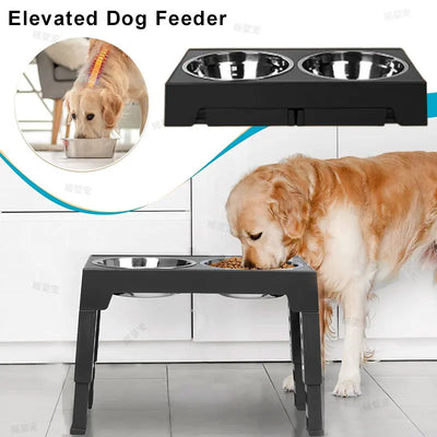 Gamelle Surélevée Chien Réglable 5 Hauteurs Double Bol Inox