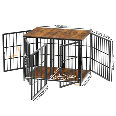 Meuble Cage pour Chien 4 Portes avec Séparateur Amovible
