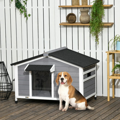 Niche Chien Bois de Sapin PawHut Plancher Amovible Gris