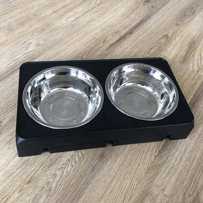 Gamelle Surélevée Chien Réglable Double Inox Support Noir