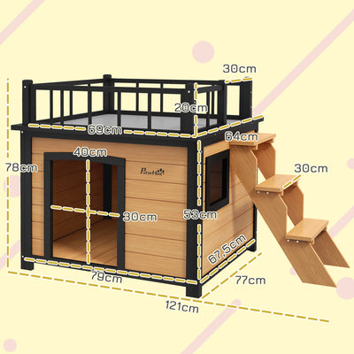Niche Chien Bois PawHut Toit-Terrasse et Marches 121x77x78 cm