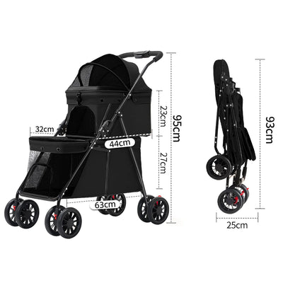 Poussette Double Étage 2 Chiens Toile Oxford