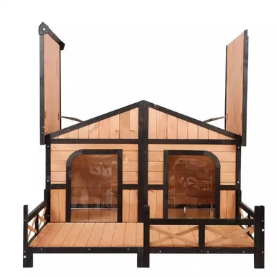 Niche Chien Extérieur Bois Double avec Terrasse 150 cm