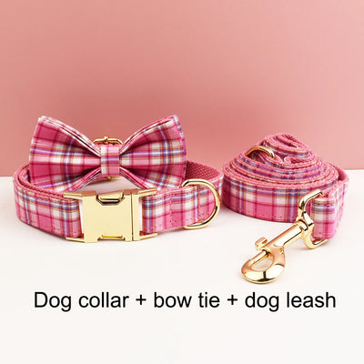 Ensemble Collier Harnais Laisse Carreaux Gravé Chien