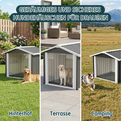 Niche Chien Extérieur Acier Anthracite 102x91x84 cm Rideau PVC