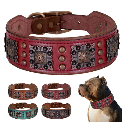 Collier Cuir Véritable Clouté Gros Chien Luxe