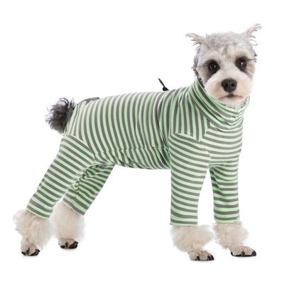 Combinaison de Récupération Rayée Petit Chien 4 Pattes Col Réglable