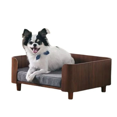 Canapé pour Chien en Bois Coussin Gris pour Petit Gabarit