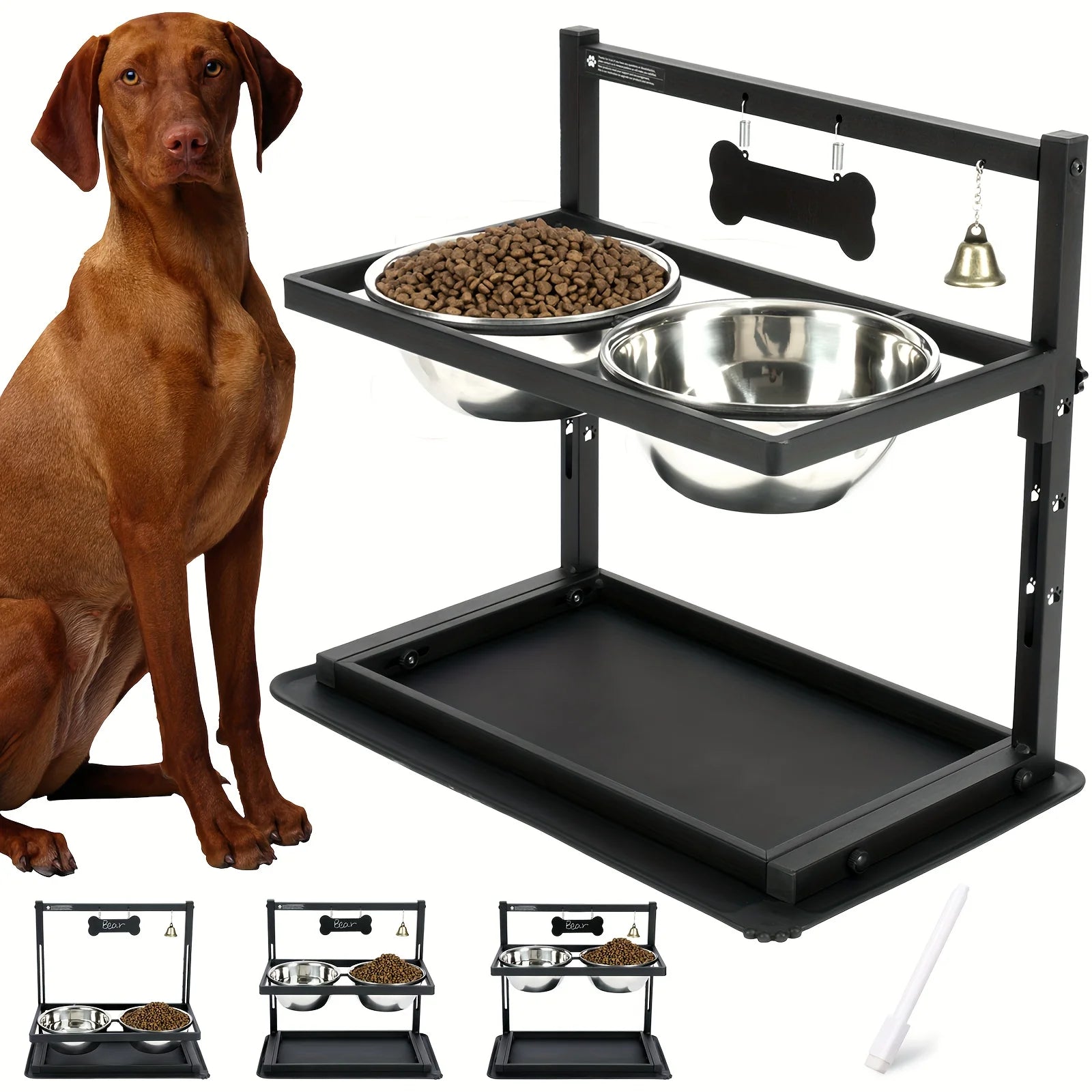 Bol Surélevé Réglable Gros Chien Inox