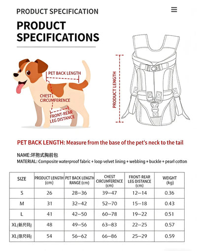 Sac à Dos de Transport Ventral Chien Étanche 4 Tailles