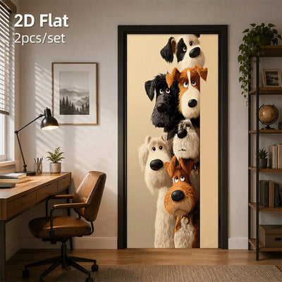 Autocollant Mural Chiens de Dessin Animé pour Porte