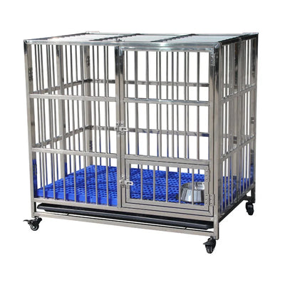 Cage pour Chien Inox Pliable à Roulettes et Bac Amovible