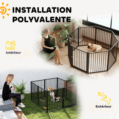 Parc pour Chien PawHut 8 Panneaux Pliable Métal Noir