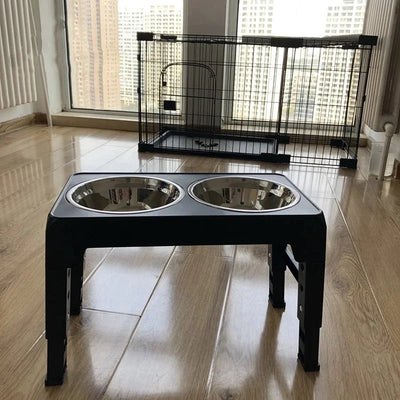 Gamelle Double Inox Chien Support Surélevé Réglable Noir