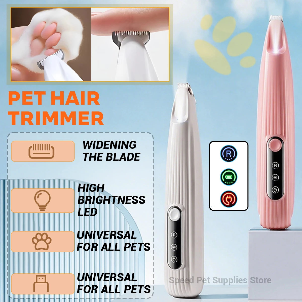Mini Tondeuse pour Chien Pattes Silencieuse Lumière LED