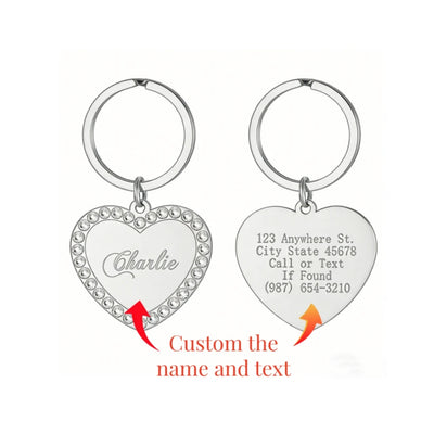 Médaille Coeur Strass Gravée pour Chien