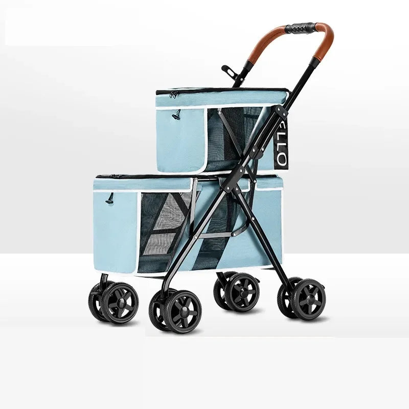 Poussette Double Étage Pliable pour Deux Chiens