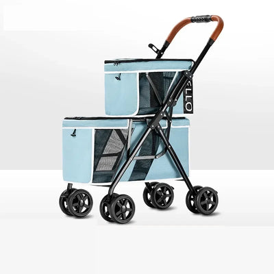 Poussette Double Étage Pliable pour Deux Chiens