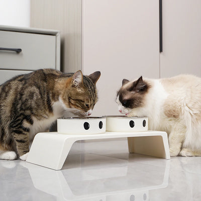 Gamelle Surélevée Petit Chien Chat Double Bol Socle Blanc
