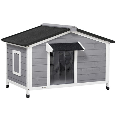 Niche Chien Bois de Sapin PawHut Plancher Amovible Gris