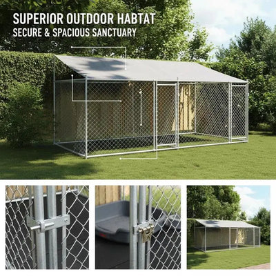 Enclos Chien Extérieur 4x2x2 m Acier Galvanisé avec Toit